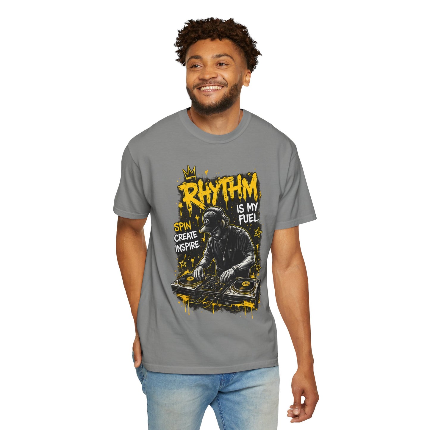 Rhythm Is My Fuel DJ T-Shirt — Spin Create Inspire Graphic Tee