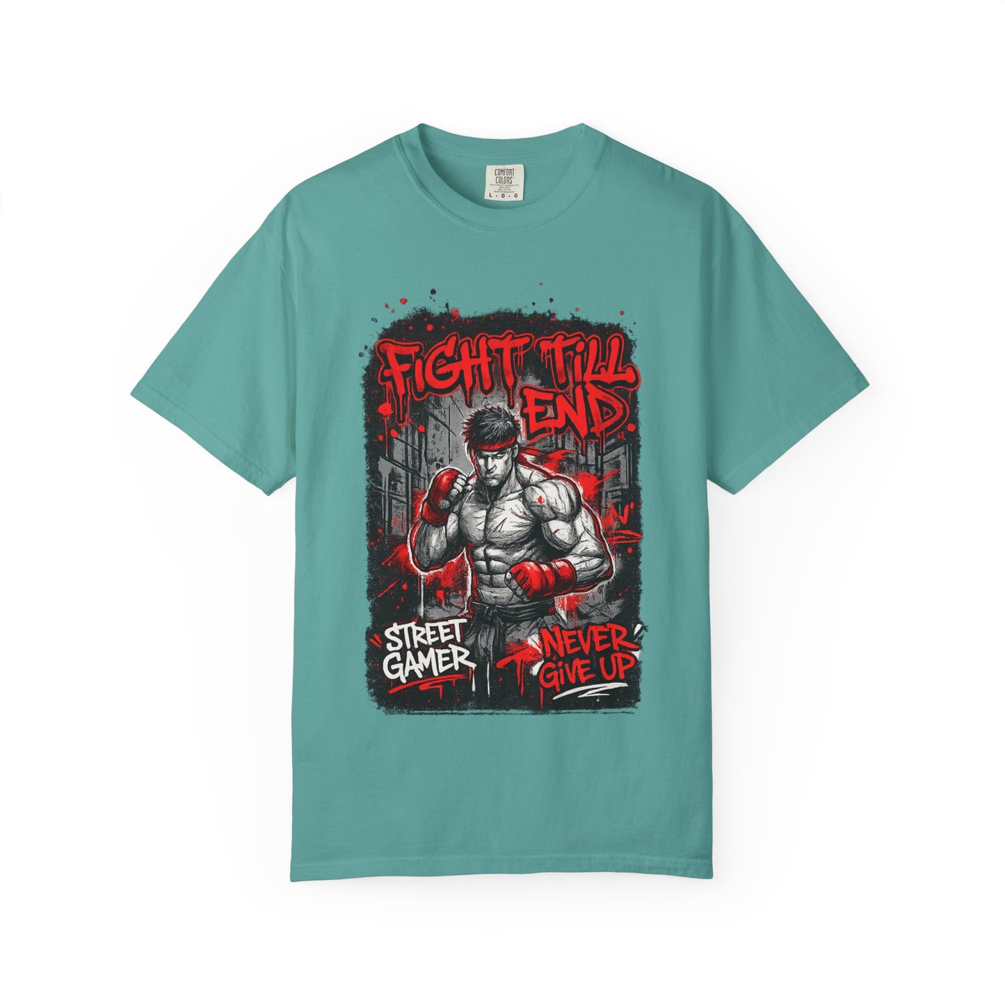 Fight Till End Gamer T-Shirt — 'Street Gamer, Never Give Up' Motivational Tee