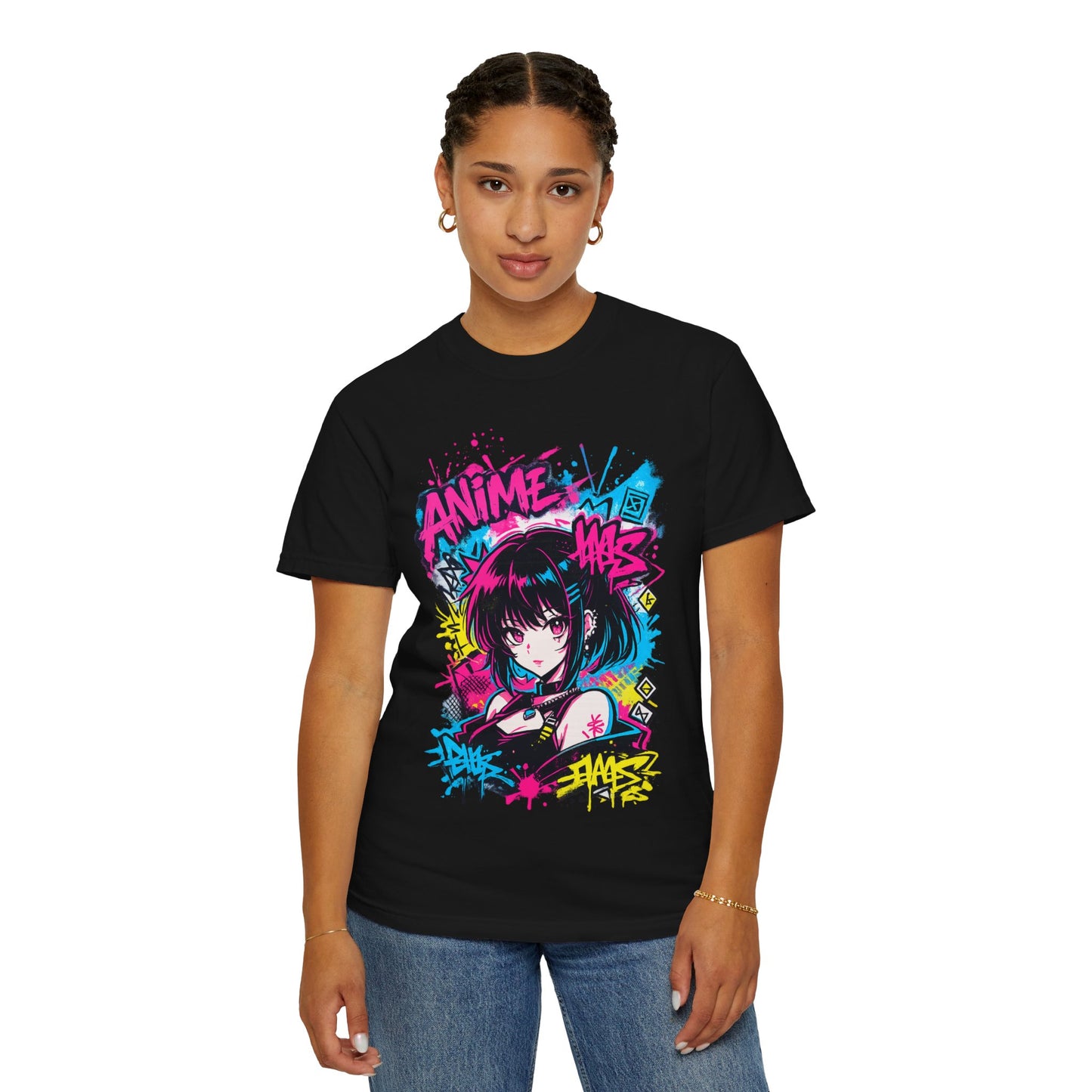 Anime Graffiti Girl T-Shirt — Neon Vaporwave Otaku Tee