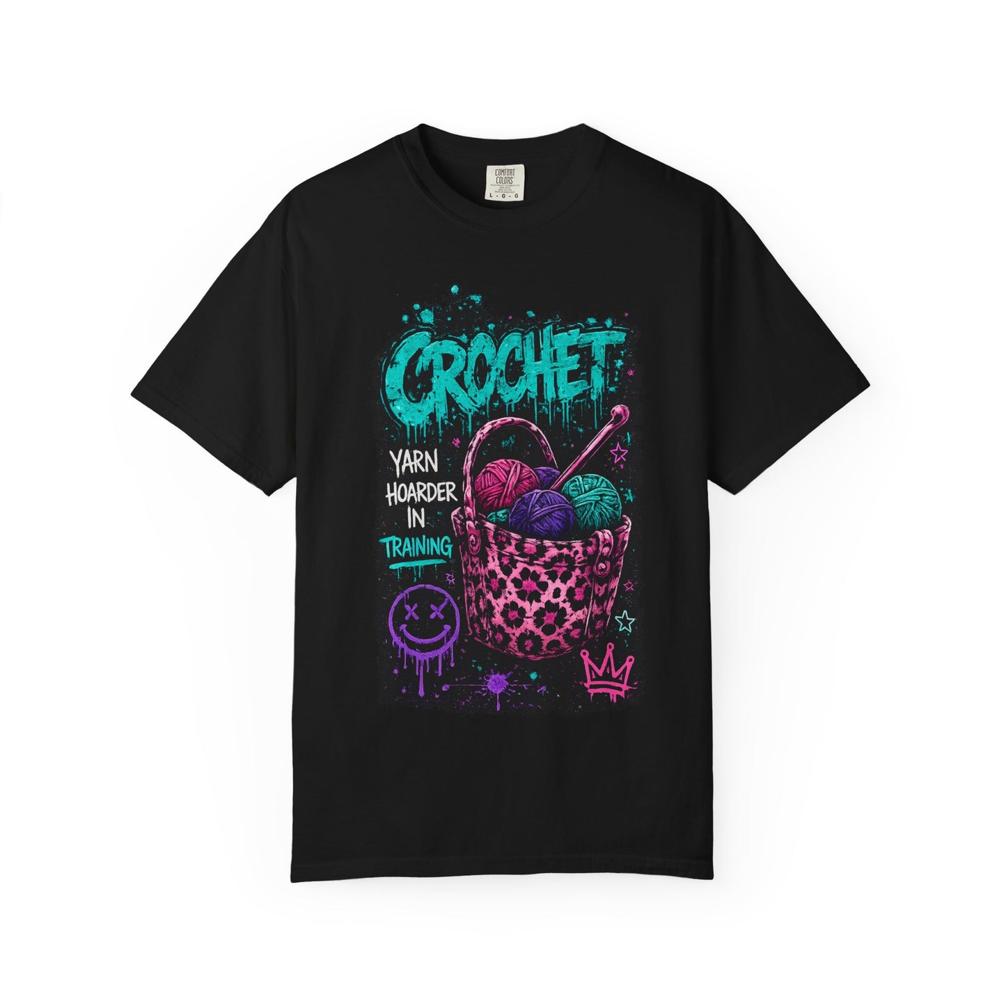Crochet Crewneck T‑Shirt — "Yarn Harder in Training" Graphic