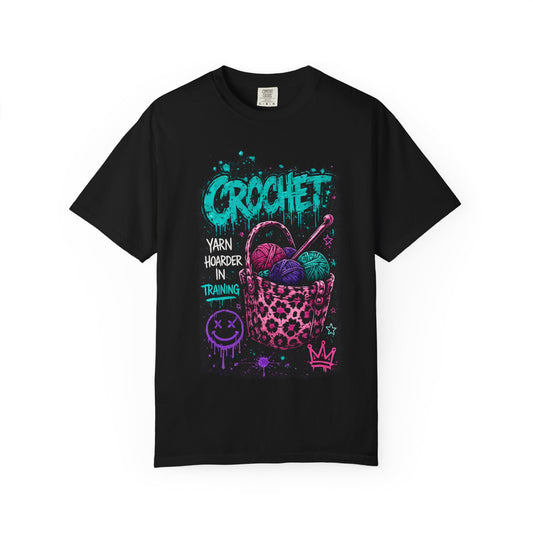 Crochet Crewneck T‑Shirt — "Yarn Harder in Training" Graphic