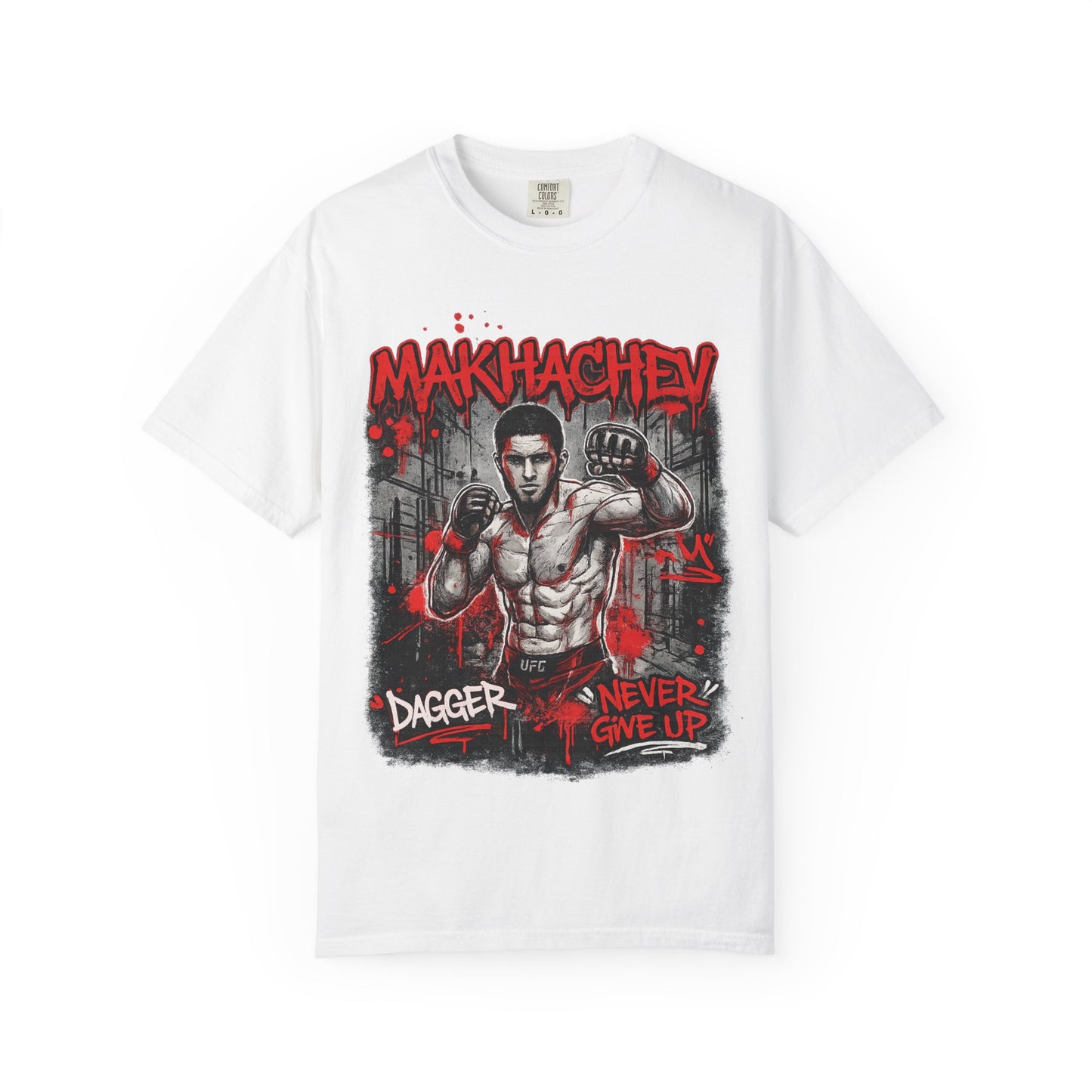 Makhachev MMA Fighter T-Shirt — 'Dagger Never Give Up' Graphic Tee