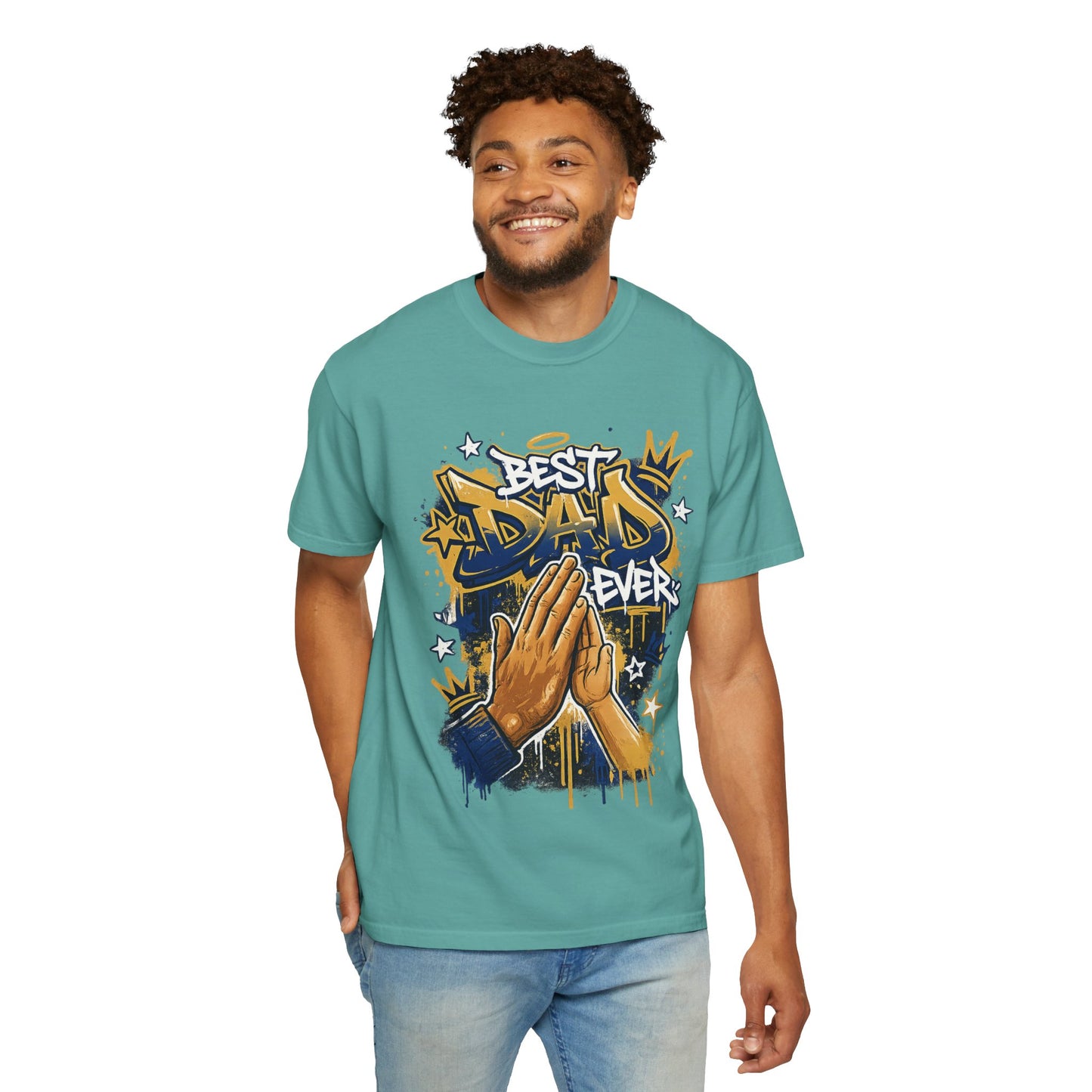 Best Dad Ever Praying Hands T-Shirt | Fatherhood Street Art Tee