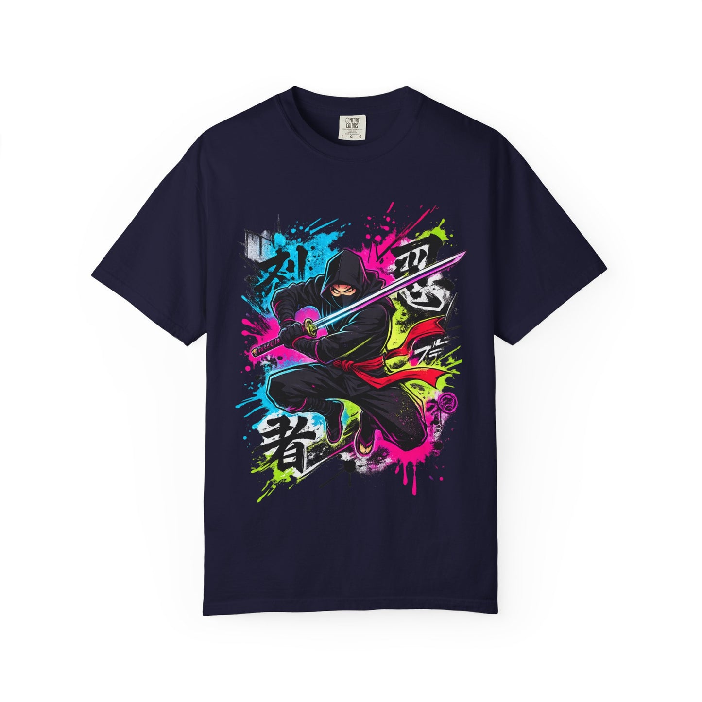Neon Ninja Samurai T-Shirt — Vibrant Graffiti Sword Art