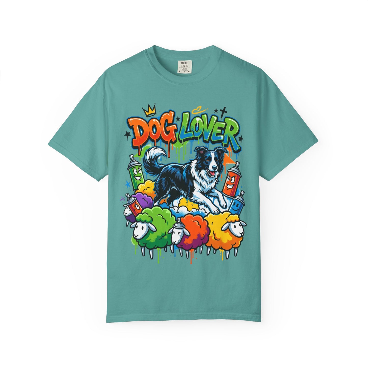 Dog Lover Graffiti T-Shirt — Colorful Border Collie Street Art Tee