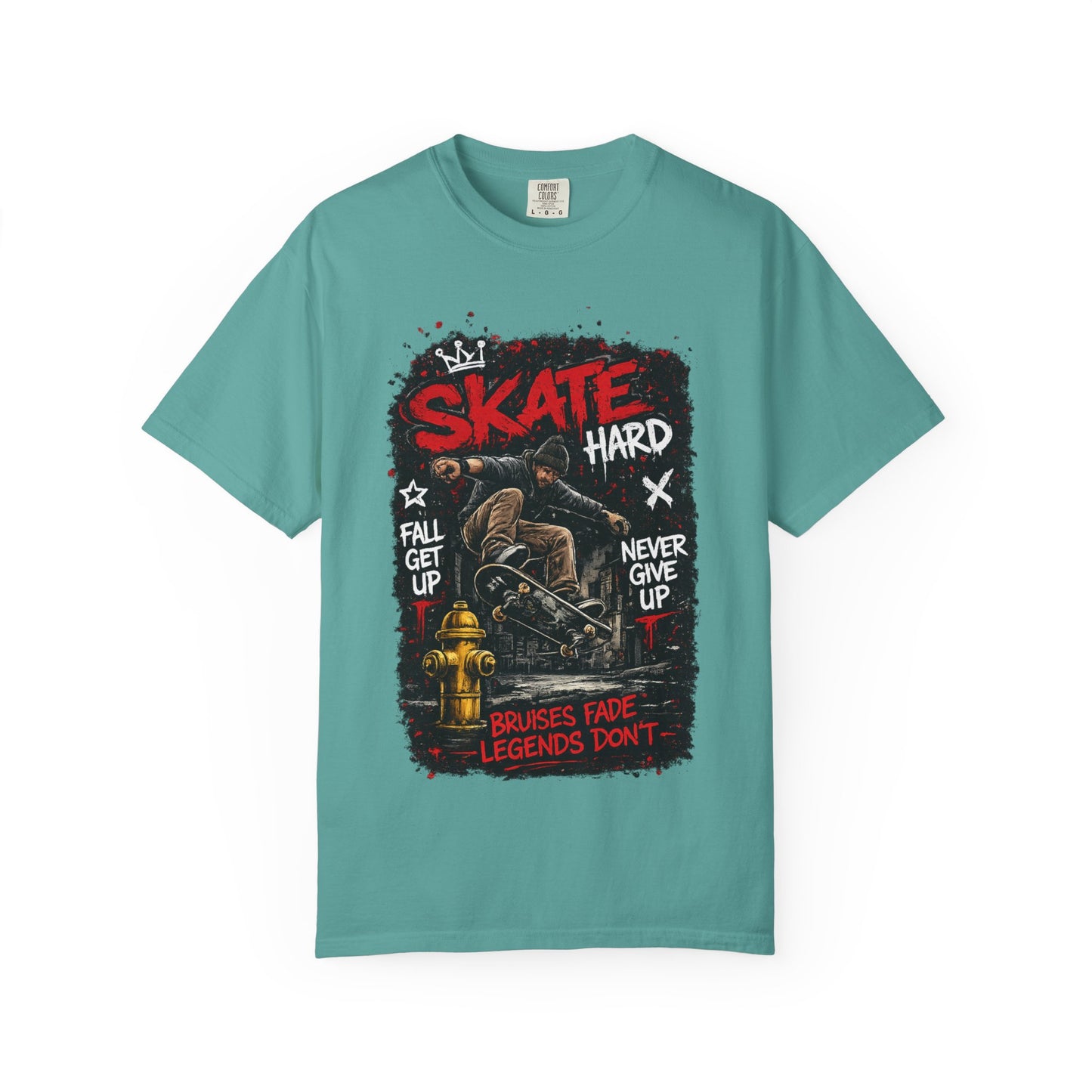 Skate Hard Graphic T-Shirt — "Skate Hard / Brushes Fade Legends Don’t" Streetwear Tee