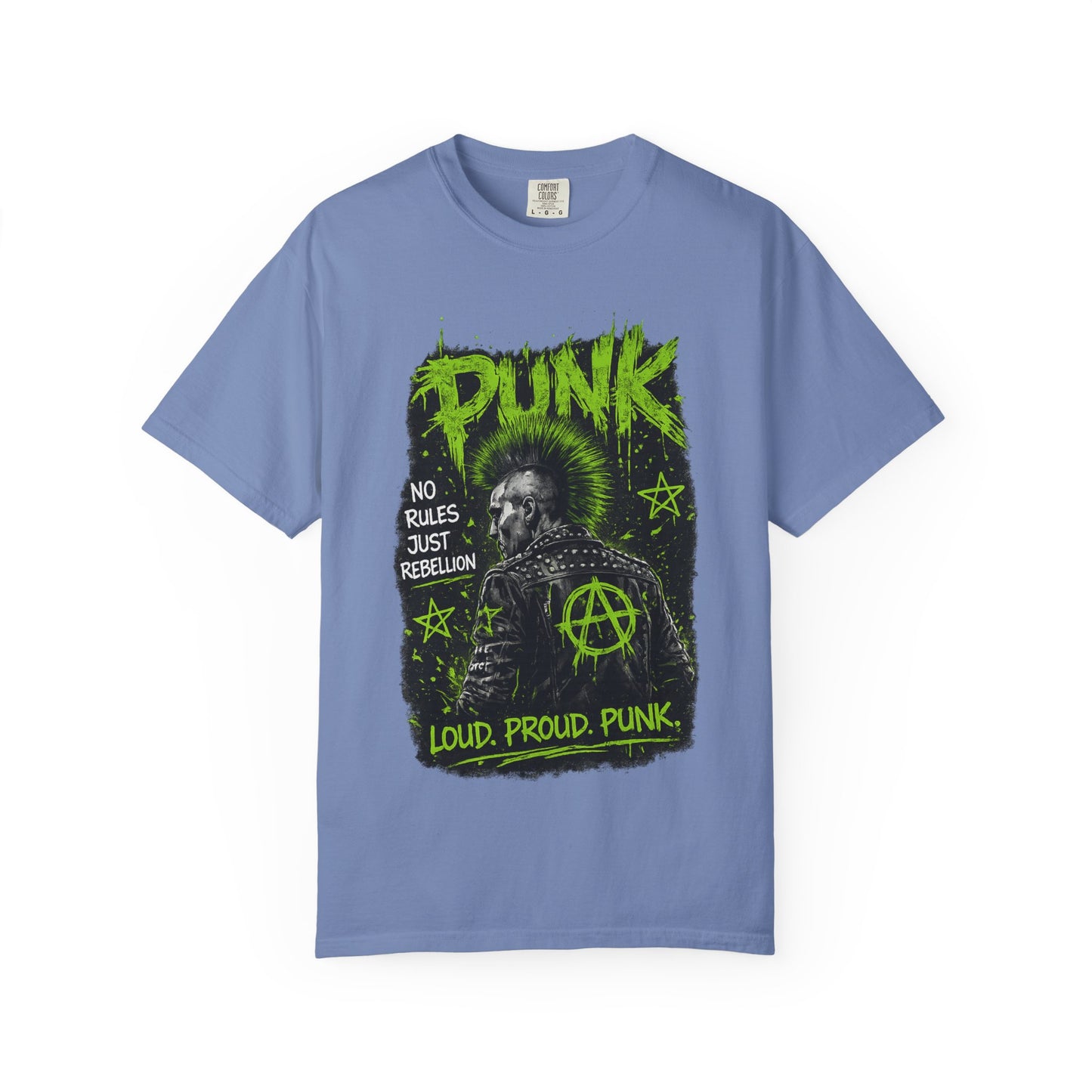 Punk Graphic T-Shirt — "Loud. Proud. Punk." Neon Music Anarchy Tee