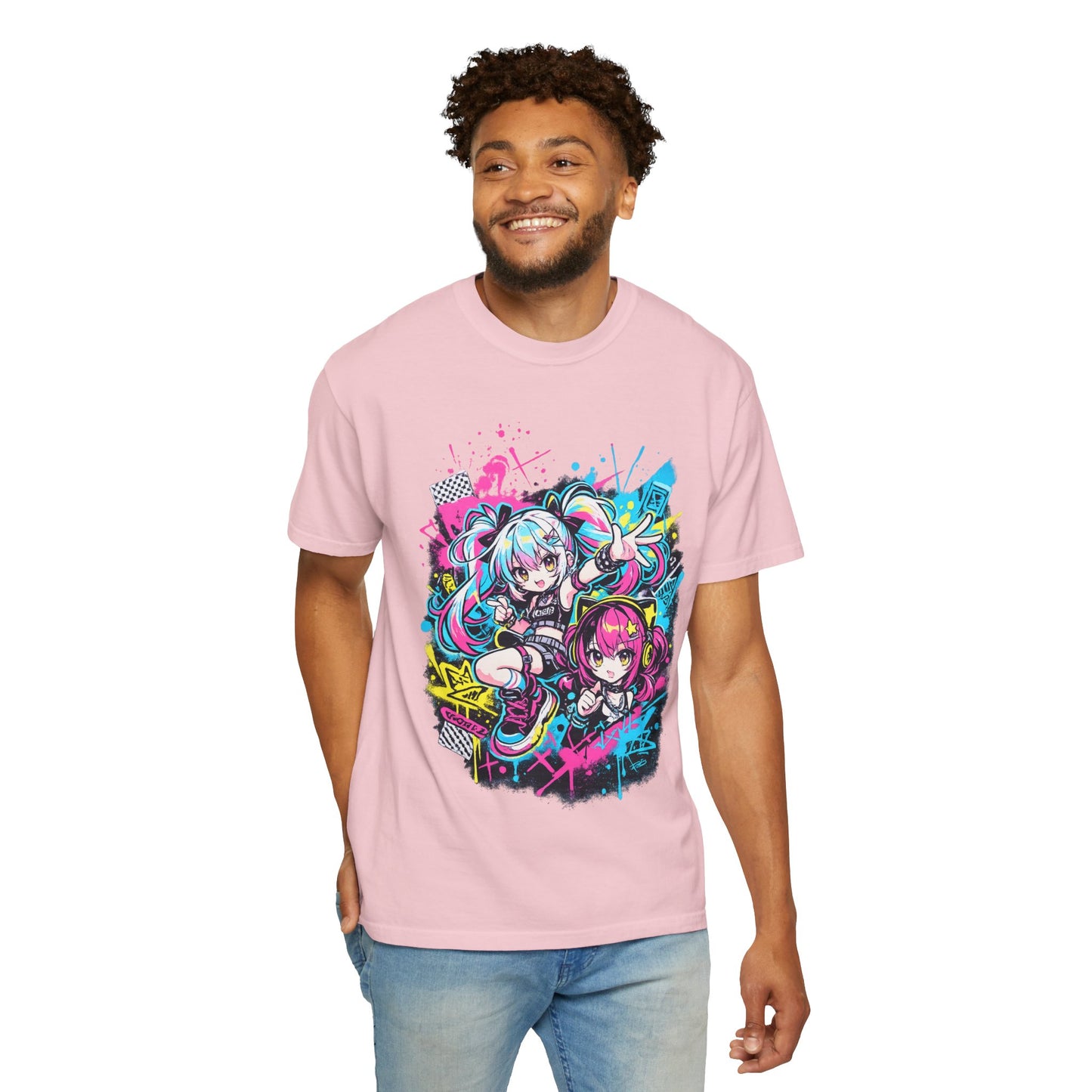 Anime Girls Graffiti T-Shirt – Neon Vocaloid Style