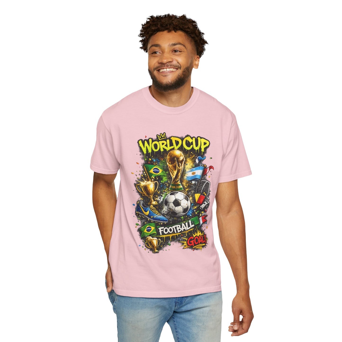 World Cup Football Graphic T-shirt | Soccer Trophy, Flags, Goal