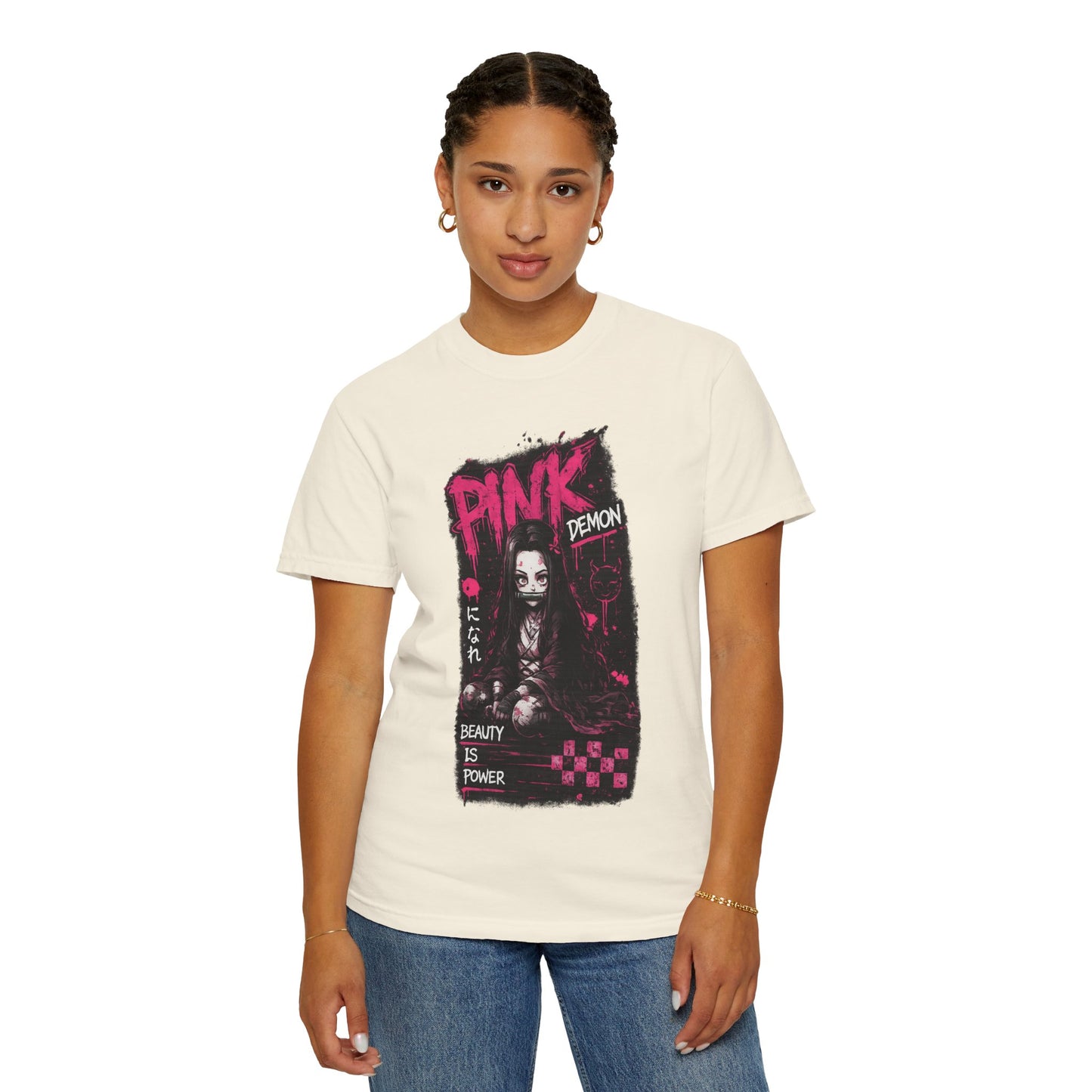 Pink Demon Graphic T-Shirt — 'Beauty Is Power' Anime Tee