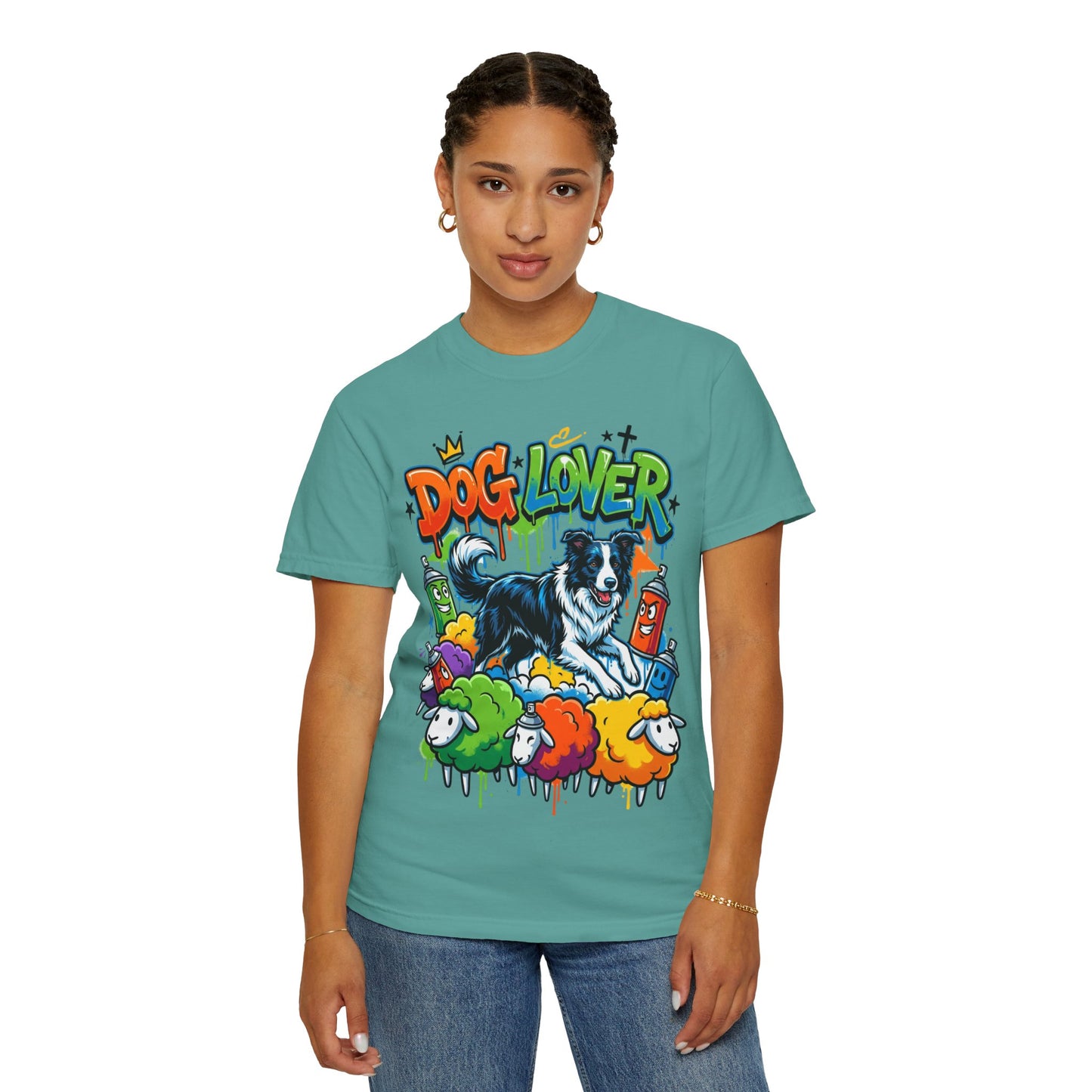 Dog Lover Graffiti T-Shirt — Colorful Border Collie Street Art Tee
