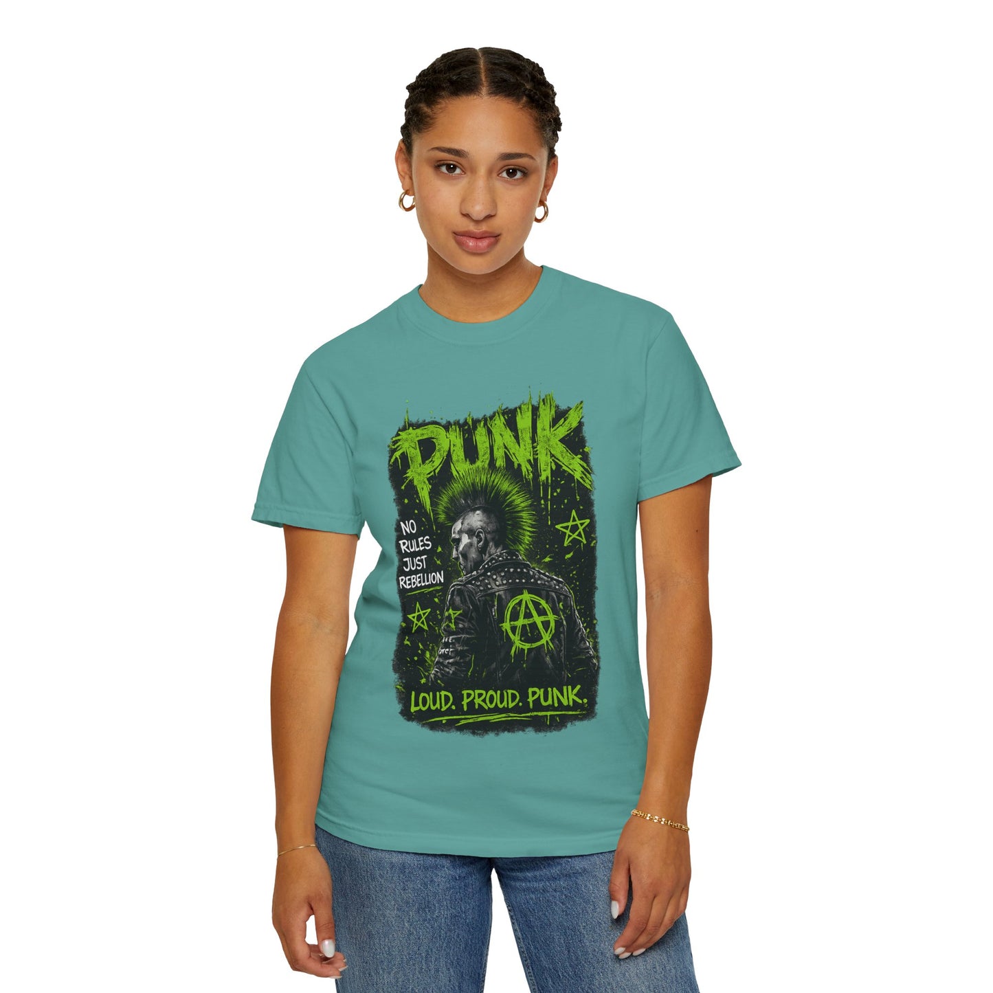 Punk Graphic T-Shirt — "Loud. Proud. Punk." Neon Music Anarchy Tee