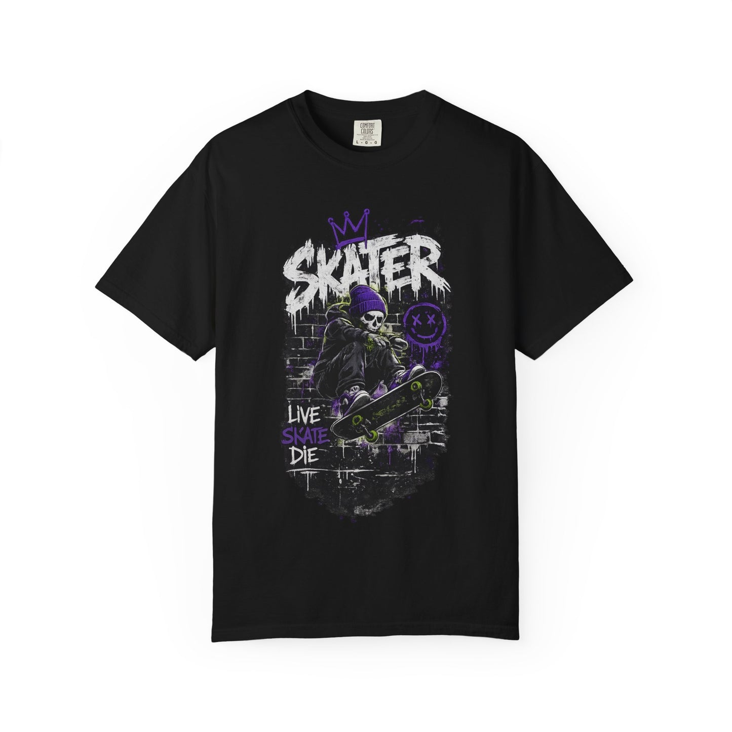 Skater Skull Graphic T‑Shirt — "Live Skate Die" Streetwear Tee