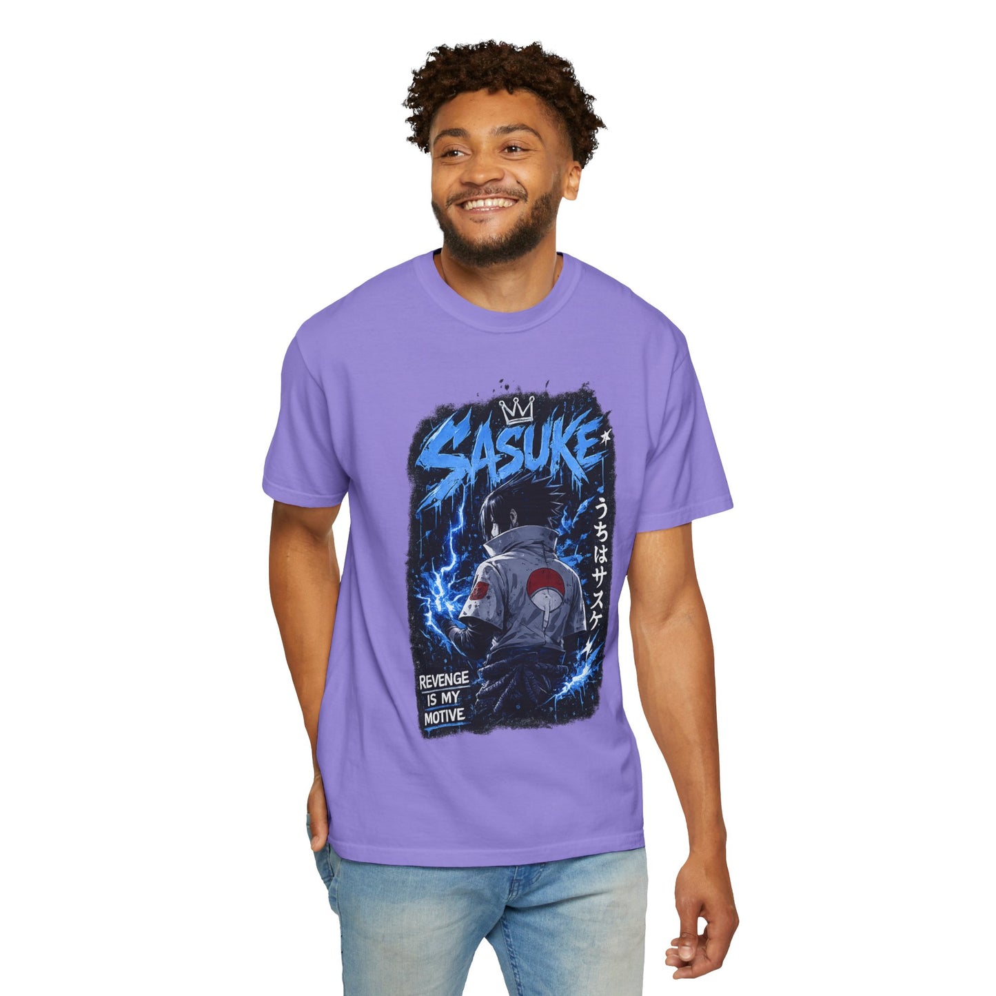 Sasuke Lightning Graphic T-Shirt — "Revenge Is My Motive" Anime Tee