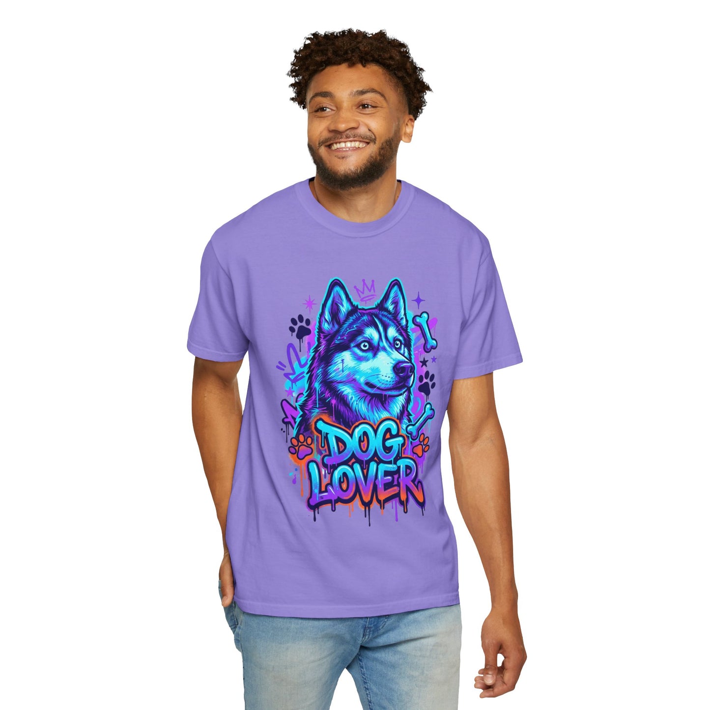 Dog Lover T-Shirt — Neon Husky Graphic Tee