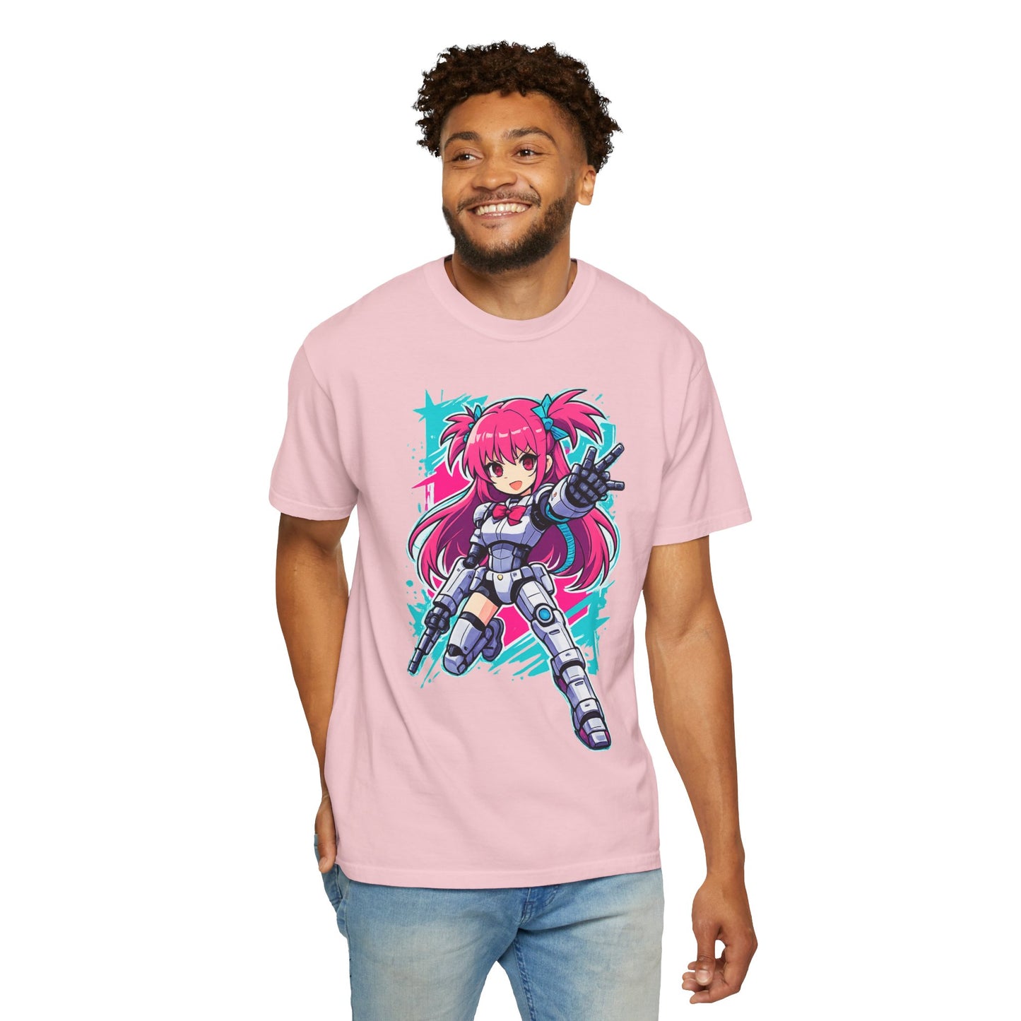 Anime Mecha Girl T-Shirt — Pink Cyberpunk Warrior Tee