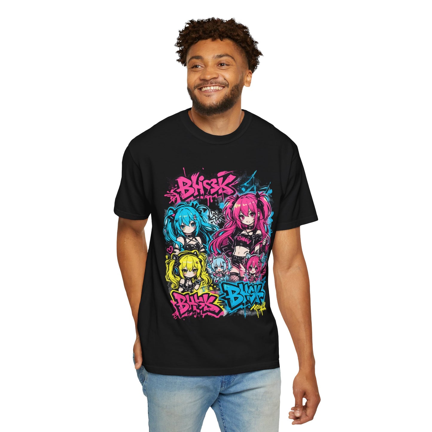 Anime Graffiti Girl Group T-Shirt — Colorful Vocaloid Streetwear