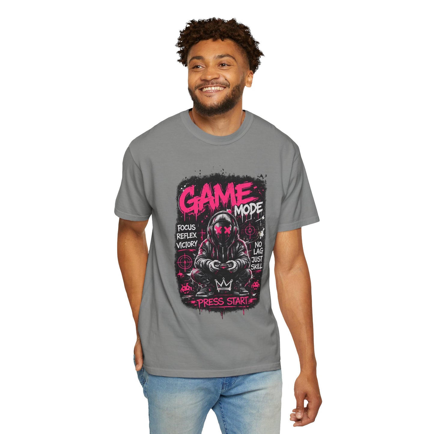 Game Mode Gamer Skull joystick graphic T-Shirt | Press Start gaming design