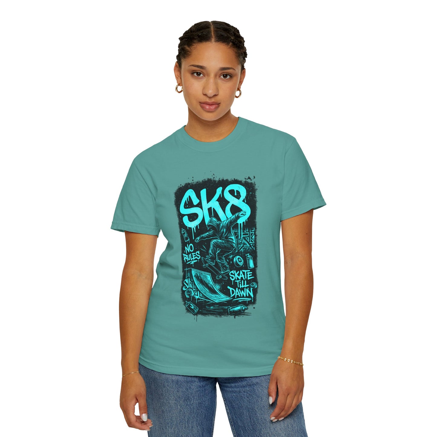 SK8 Skateboard Graphic T-Shirt — 'SK8' No Rules Skate Till Dawn Tee