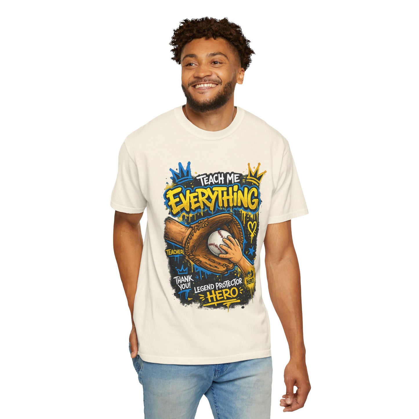 Teach Me Everything baseball glove and ball T-Shirt | Teacher coach appreciation graphic tee