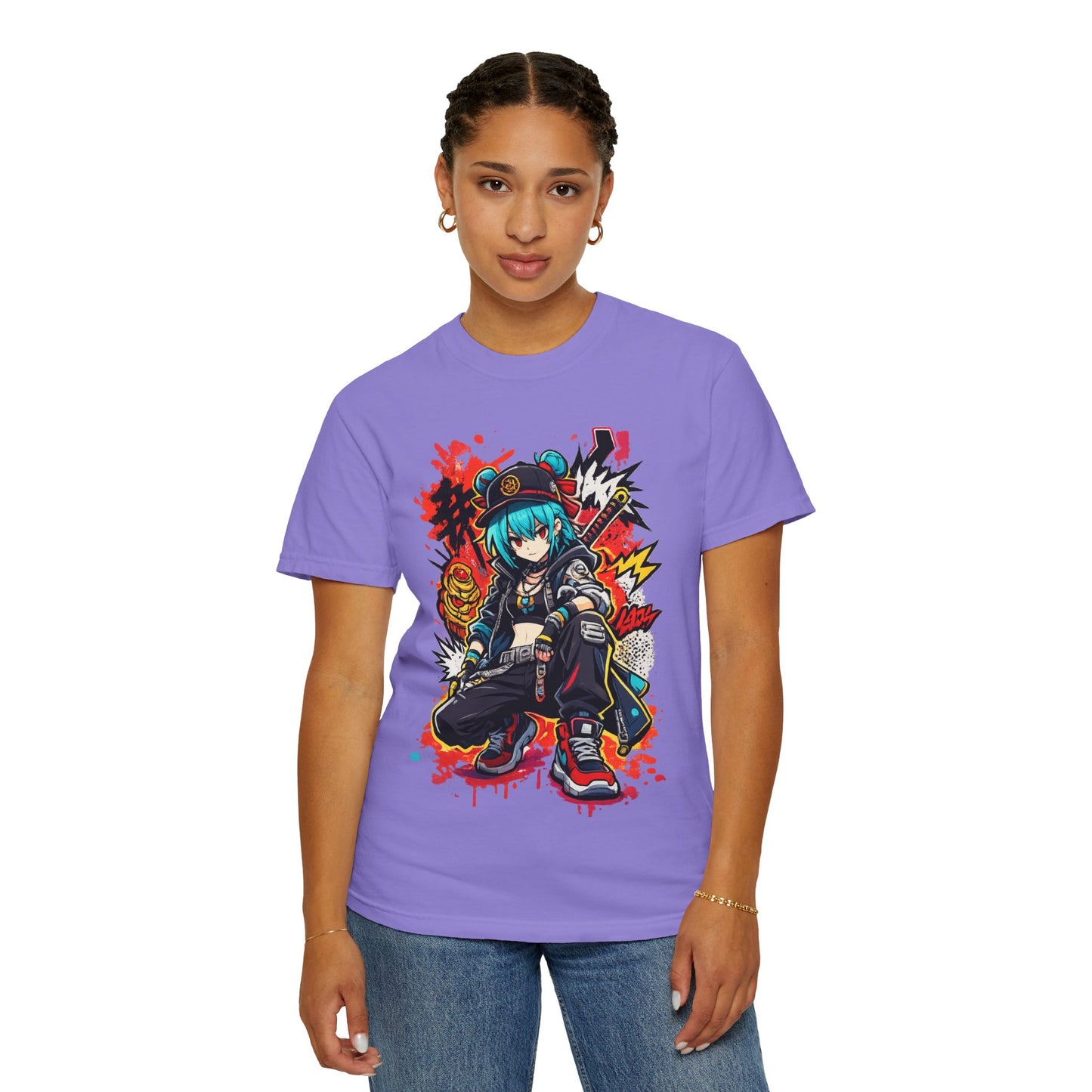 Anime Streetwear T-Shirt — Cool Girl Squatting Graphic Tee