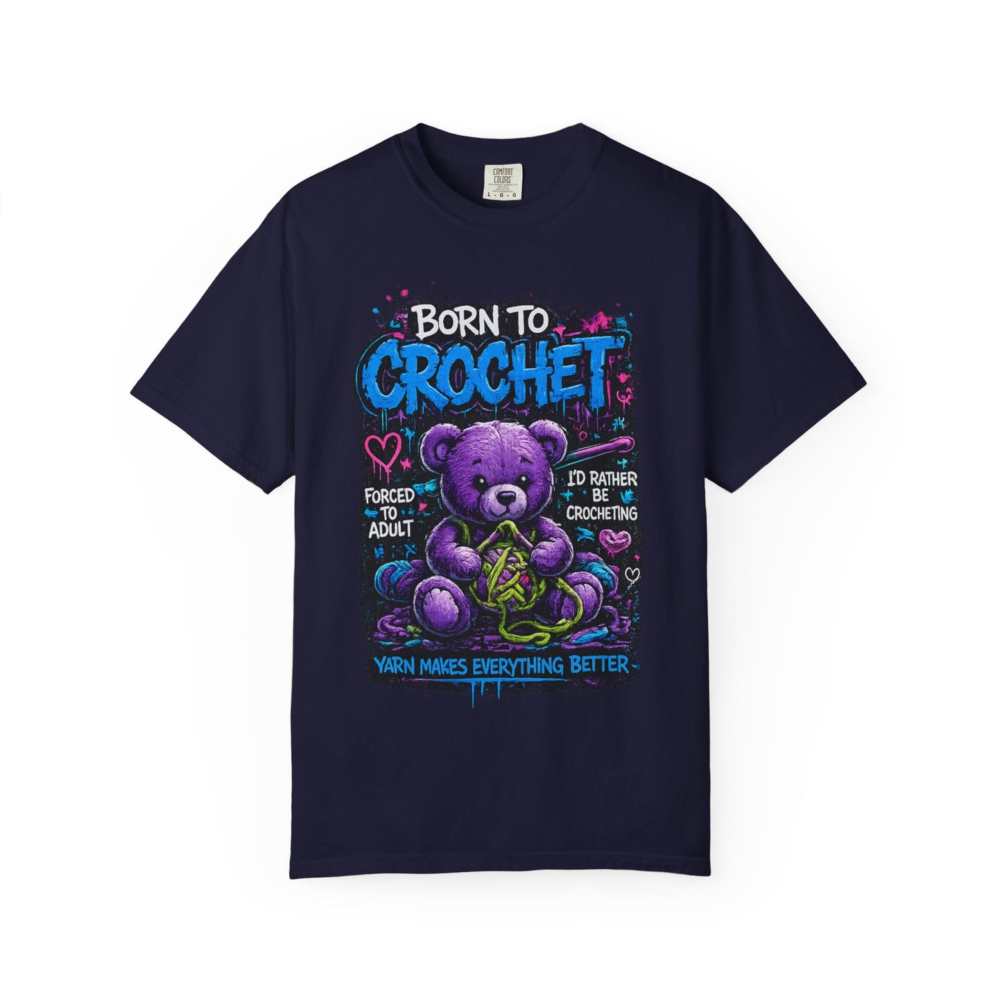 Born to Crochet T-Shirt — Cute Purple Teddy Crocheting Tee