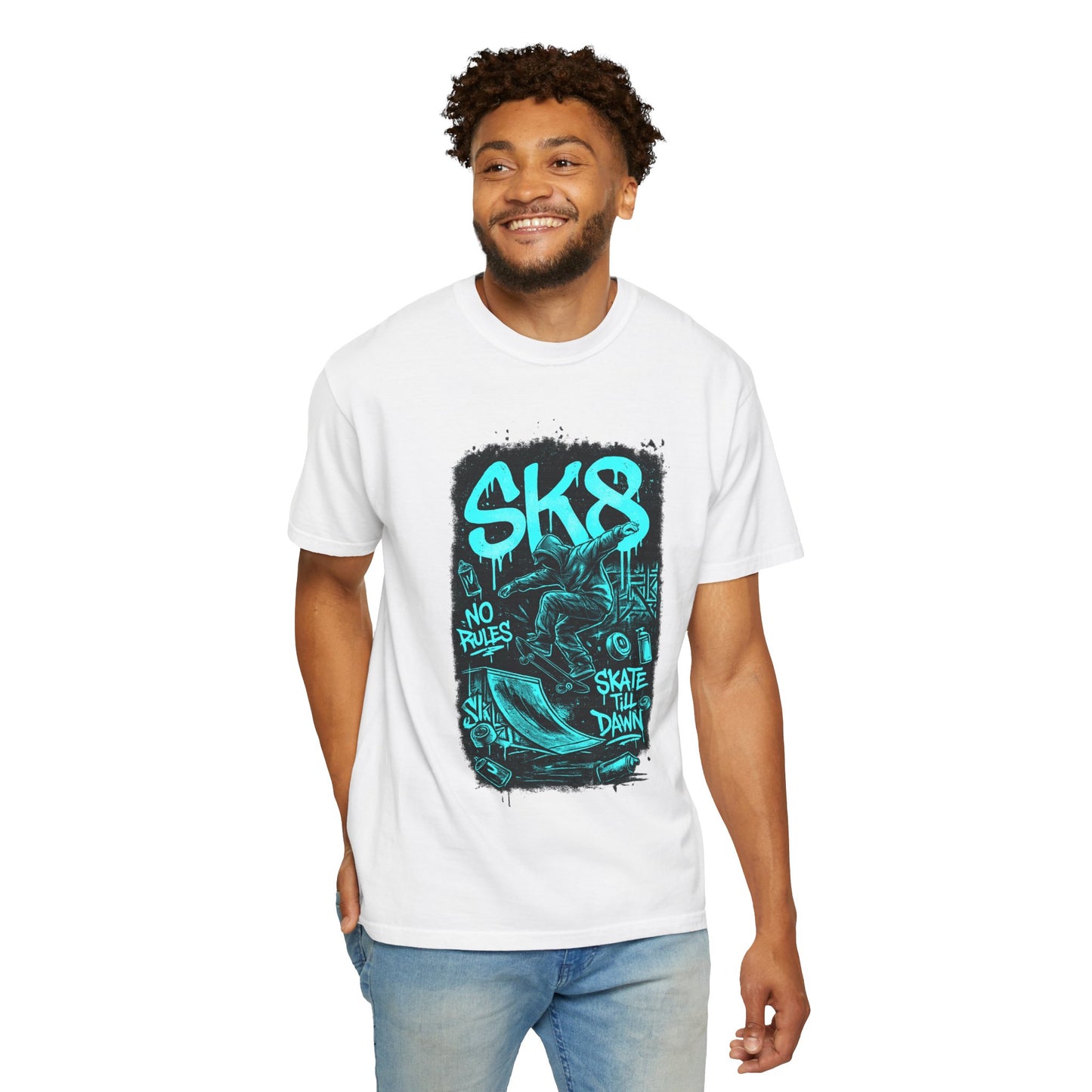 SK8 Skateboard Graphic T-Shirt — 'SK8' No Rules Skate Till Dawn Tee
