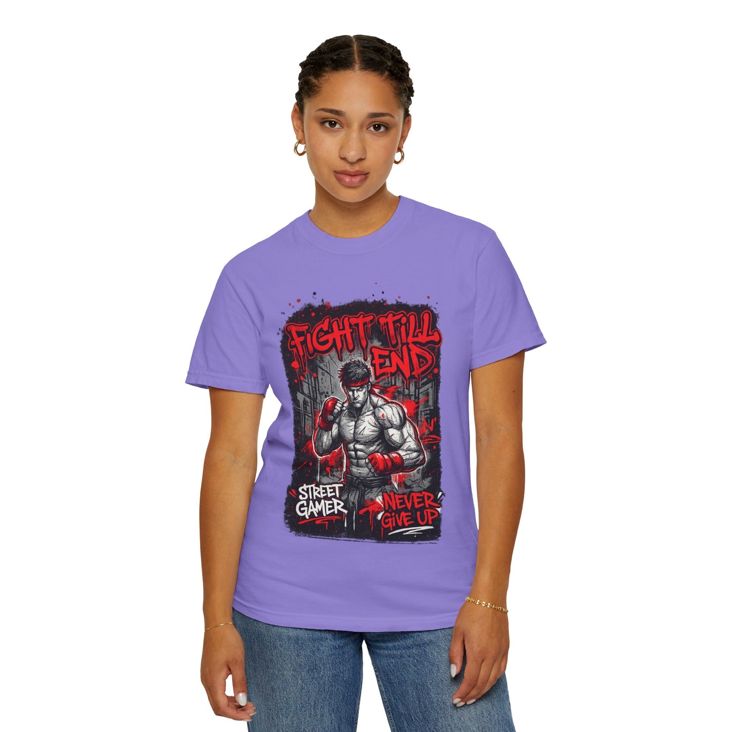 Fight Till End Gamer T-Shirt — 'Street Gamer, Never Give Up' Motivational Tee