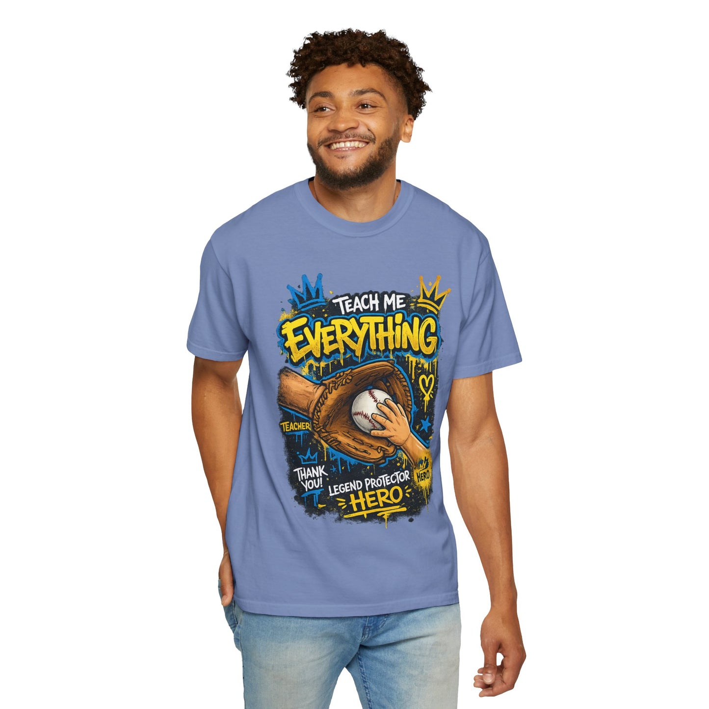 Teach Me Everything baseball glove and ball T-Shirt | Teacher coach appreciation graphic tee