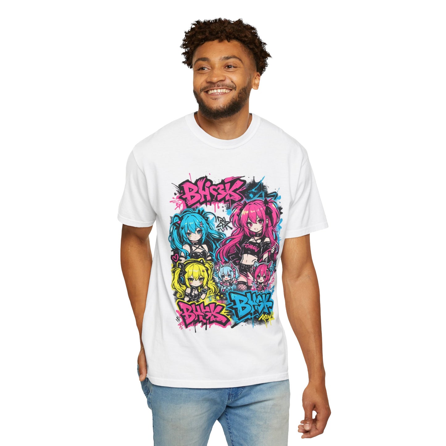 Anime Graffiti Girl Group T-Shirt — Colorful Vocaloid Streetwear