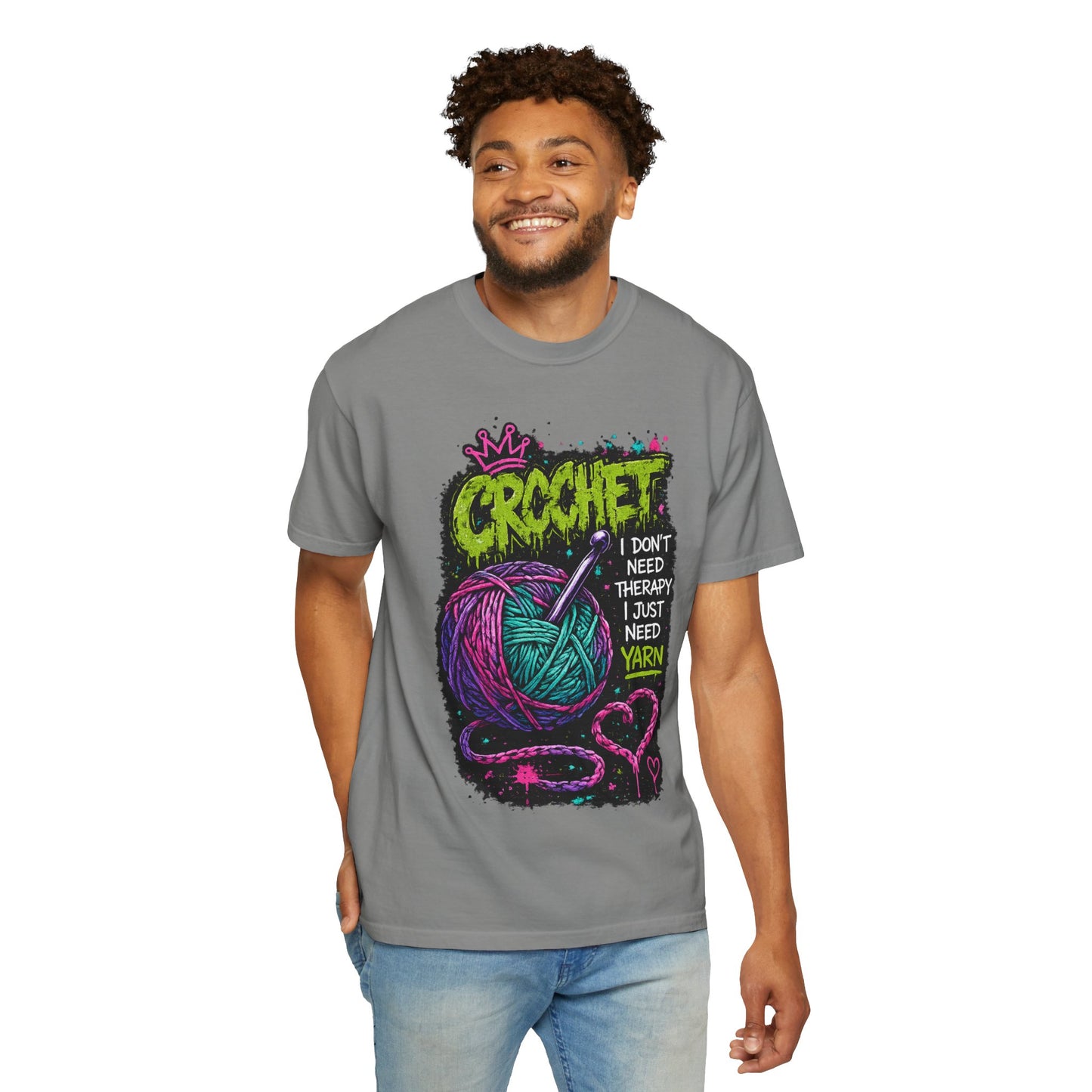 Crochet Yarn T-Shirt — "I Don't Need Therapy I Just Need Yarn" Graphic Tee