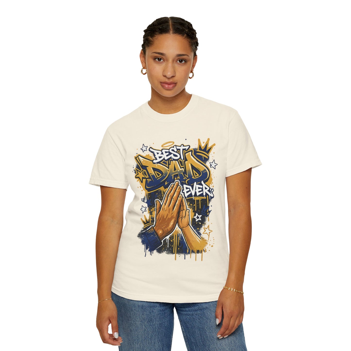 Best Dad Ever Praying Hands T-Shirt | Fatherhood Street Art Tee