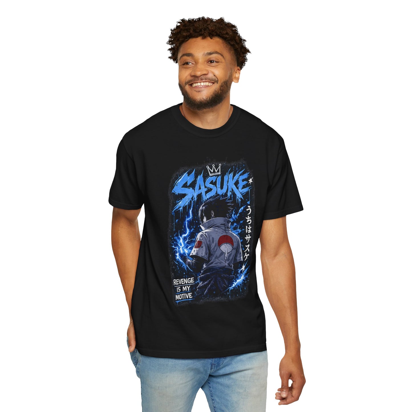 Sasuke Lightning Graphic T-Shirt — "Revenge Is My Motive" Anime Tee
