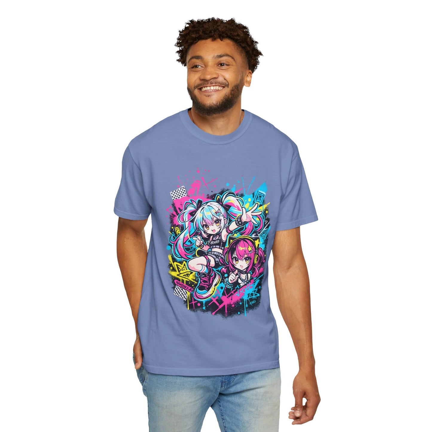 Anime Girls Graffiti T-Shirt – Neon Vocaloid Style