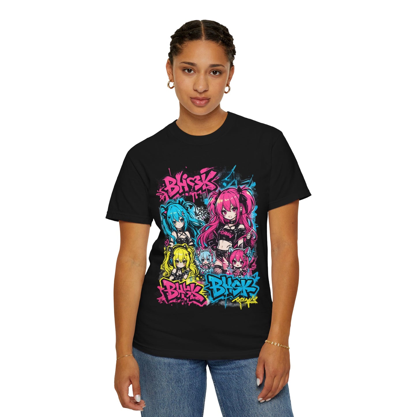 Anime Graffiti Girl Group T-Shirt — Colorful Vocaloid Streetwear