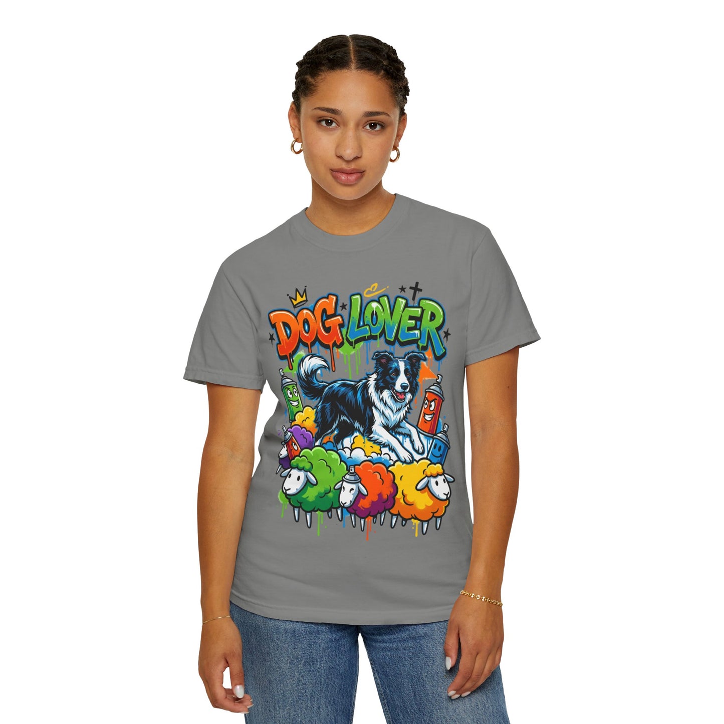 Dog Lover Graffiti T-Shirt — Colorful Border Collie Street Art Tee