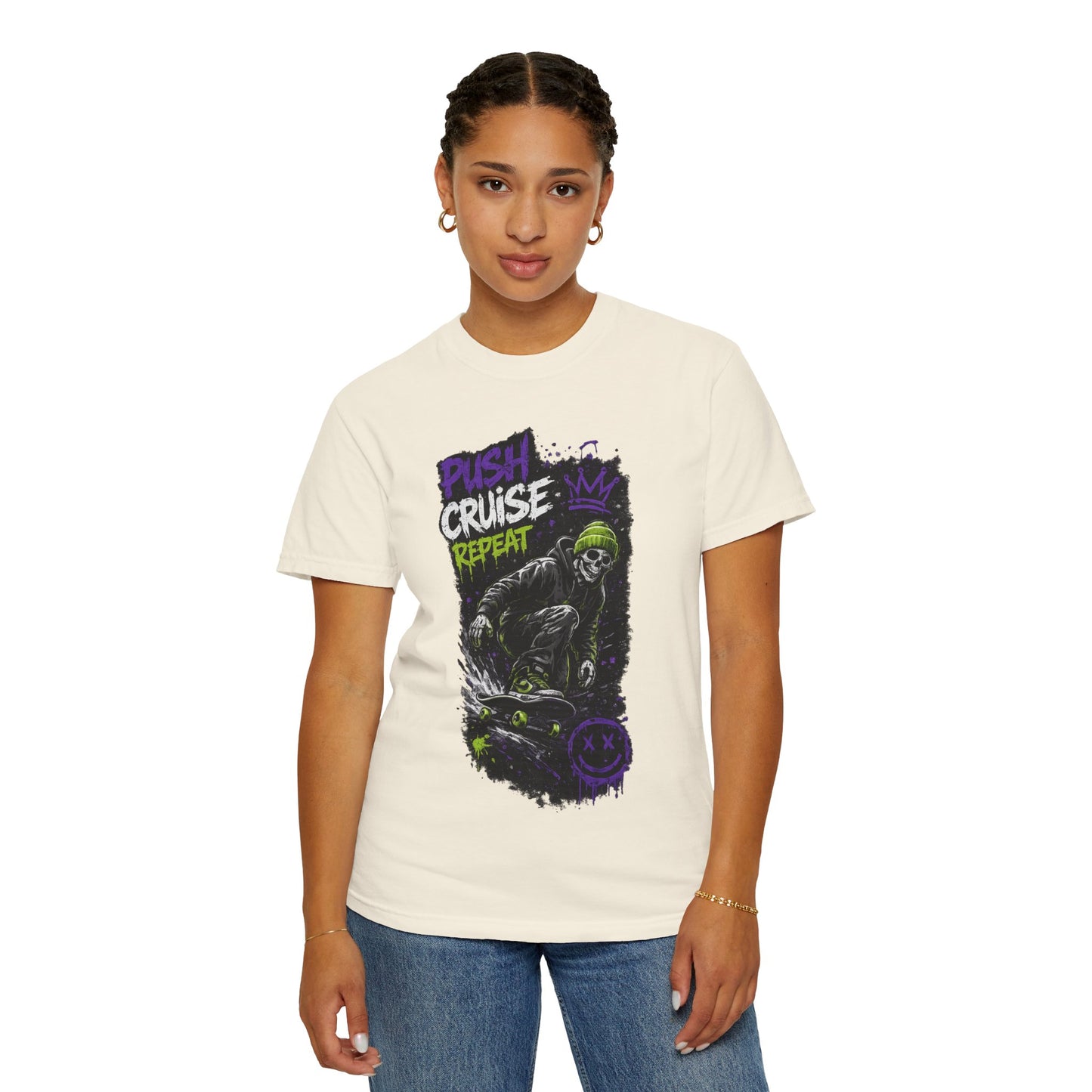 Skater Skull 'Push Cruise Repeat' T‑Shirt