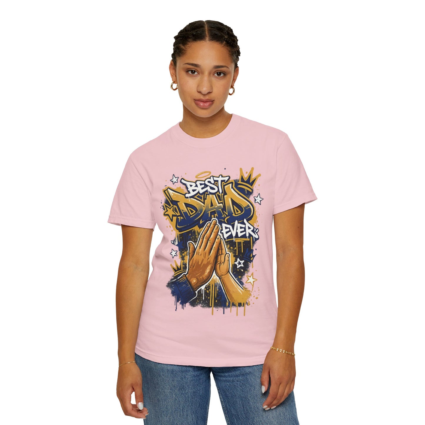 Best Dad Ever Praying Hands T-Shirt | Fatherhood Street Art Tee