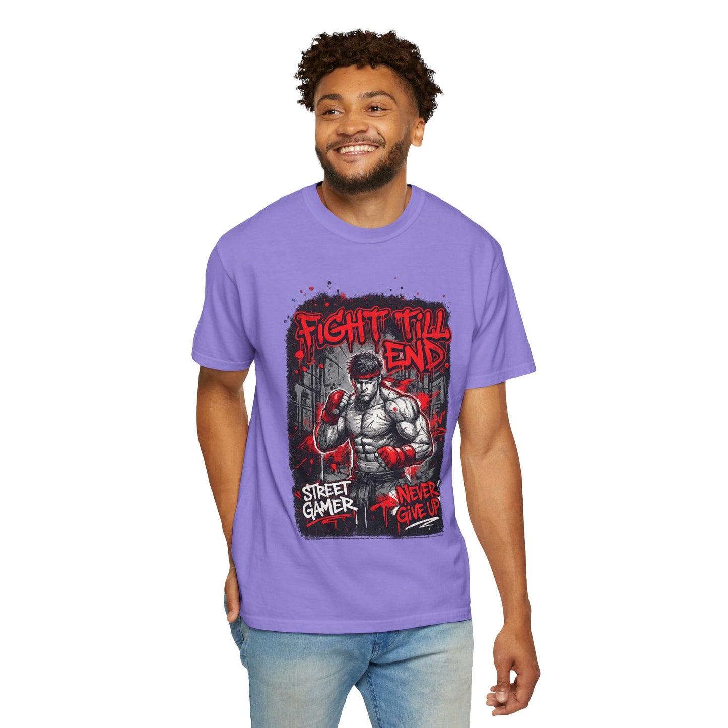 Fight Till End Gamer T-Shirt — 'Street Gamer, Never Give Up' Motivational Tee