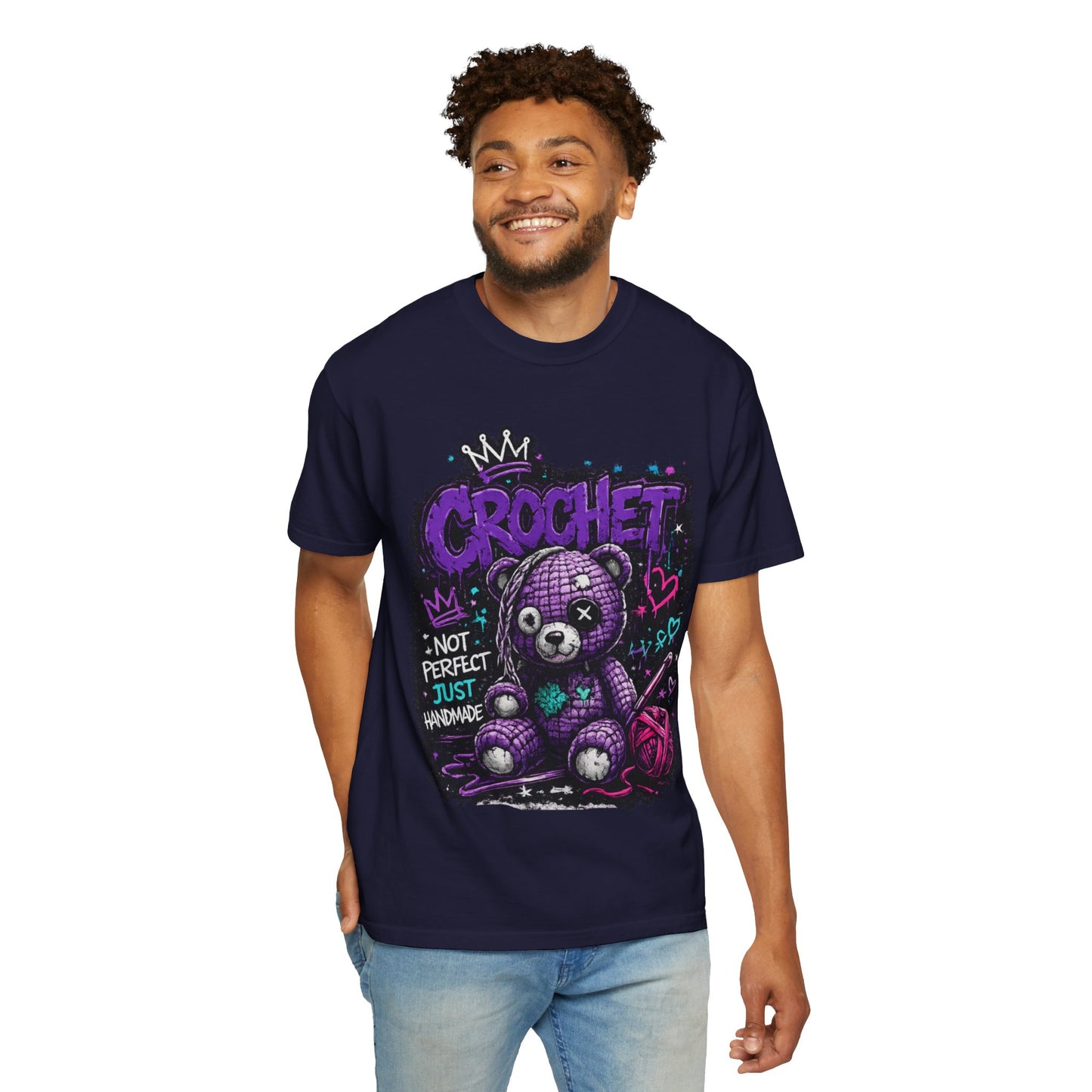 Crochet Teddy T-Shirt — "Not Perfect Just Handmade" Graphic Tee