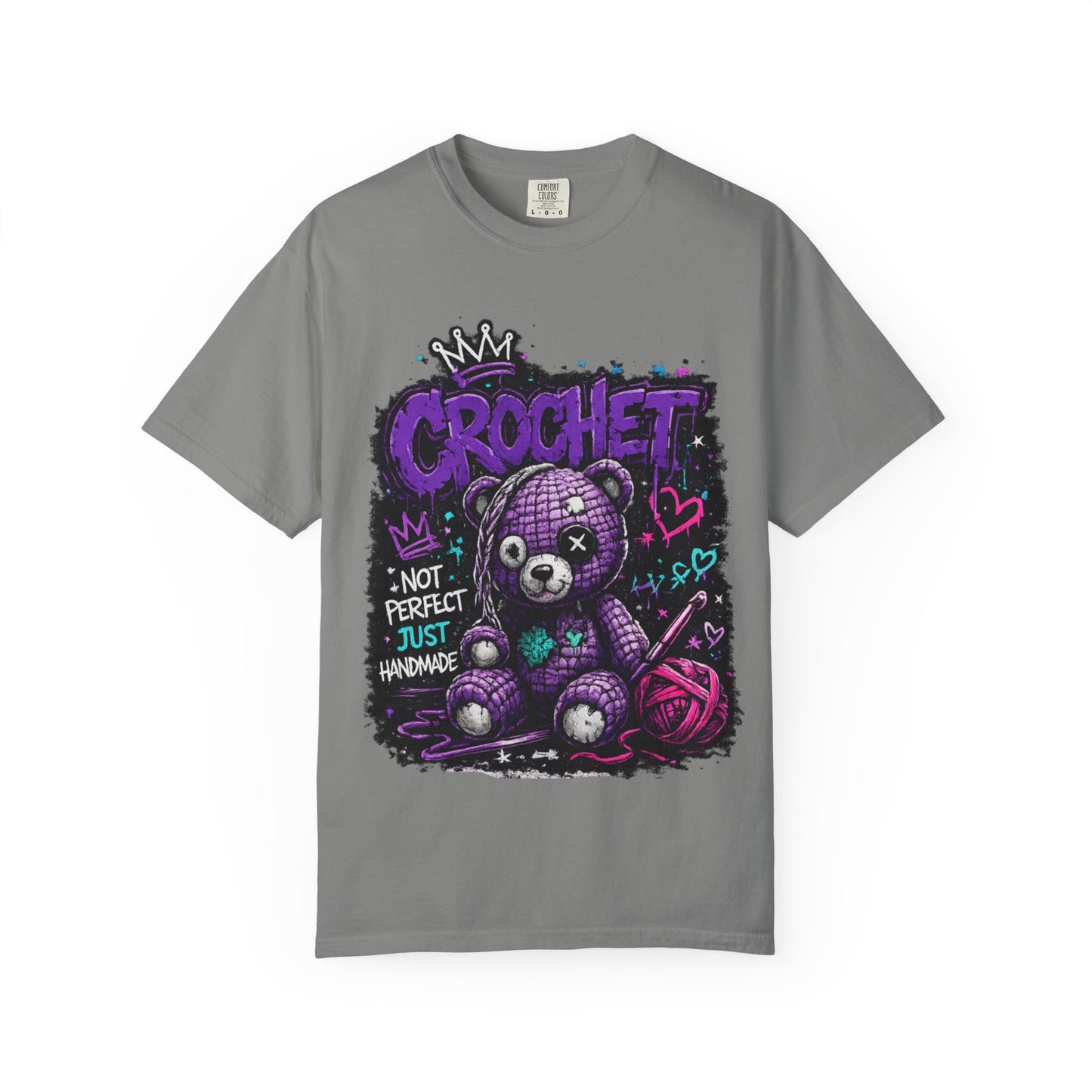 Crochet Teddy T-Shirt — "Not Perfect Just Handmade" Graphic Tee