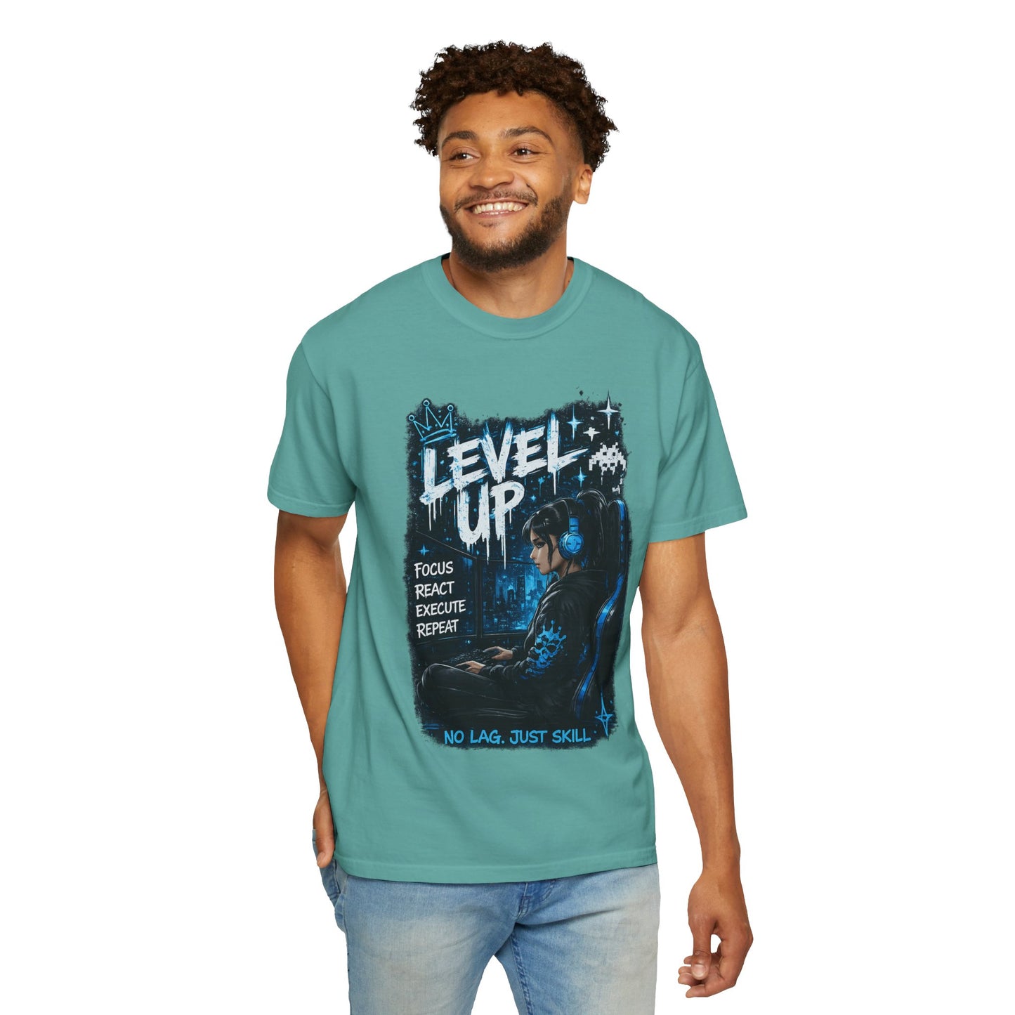 Level Up Gamer T-Shirt — "Level Up: Focus React Execute Repeat" Graphic Tee