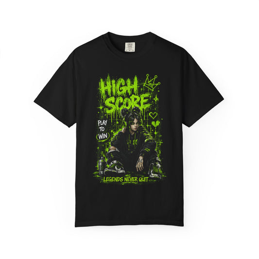 High Score Graphic T-Shirt — 'High Score: Legends Never Quit' Gamer Tee