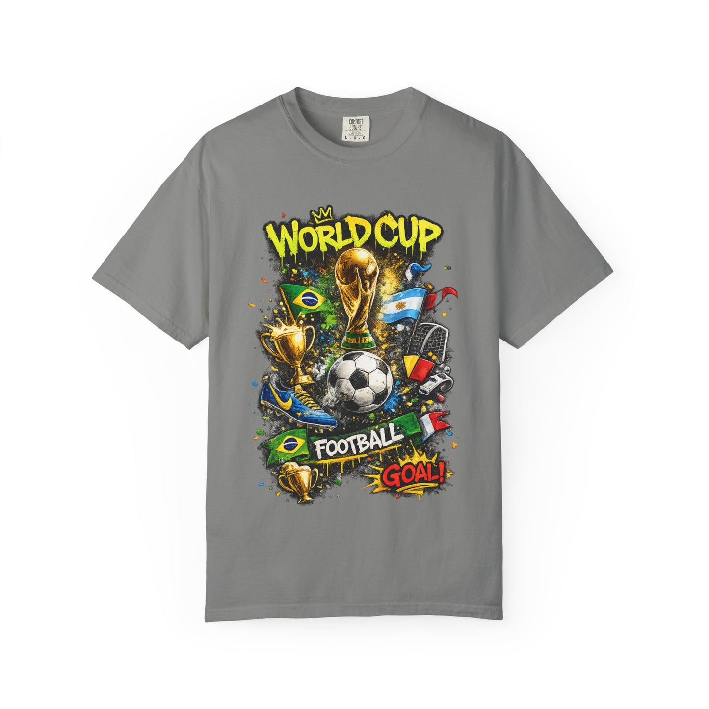 World Cup Football Graphic T-shirt | Soccer Trophy, Flags, Goal