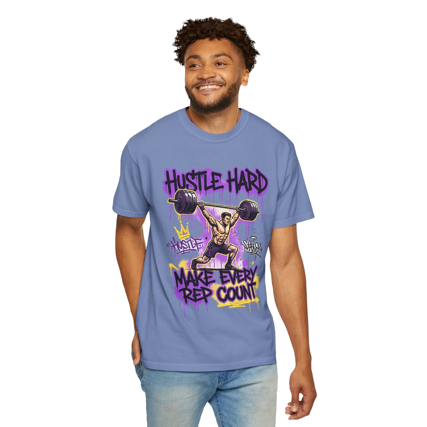 Hustle Hard Make Every Rep Count T-Shirt | Weightlifting Gym Graphic