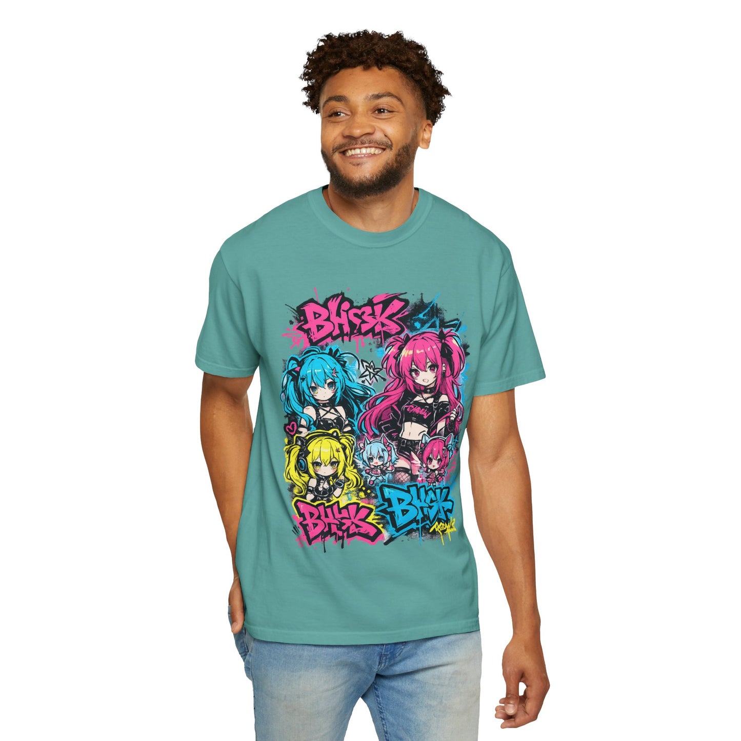 Anime Graffiti Girl Group T-Shirt — Colorful Vocaloid Streetwear