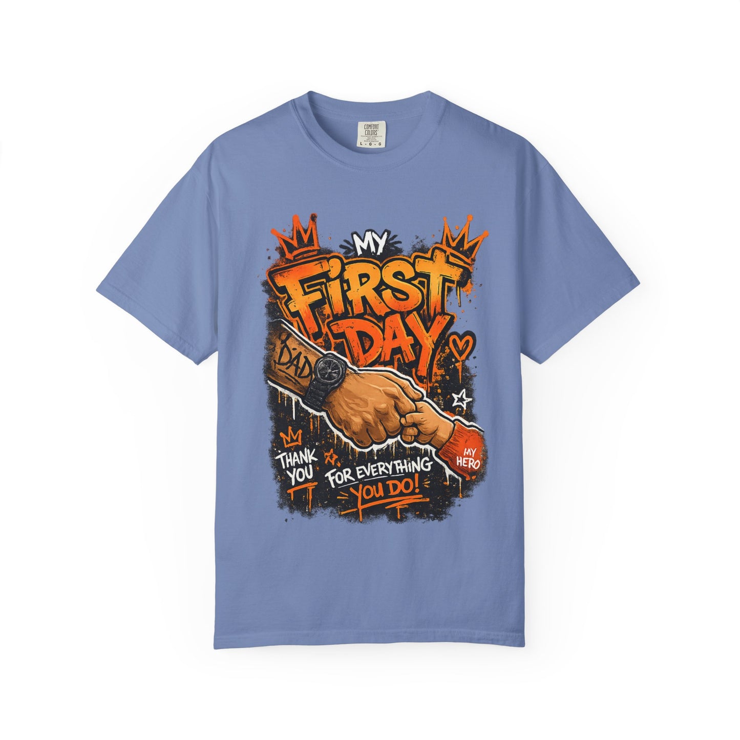 My First Day graphic T-shirt | Thank You Dad, hand shake illustration