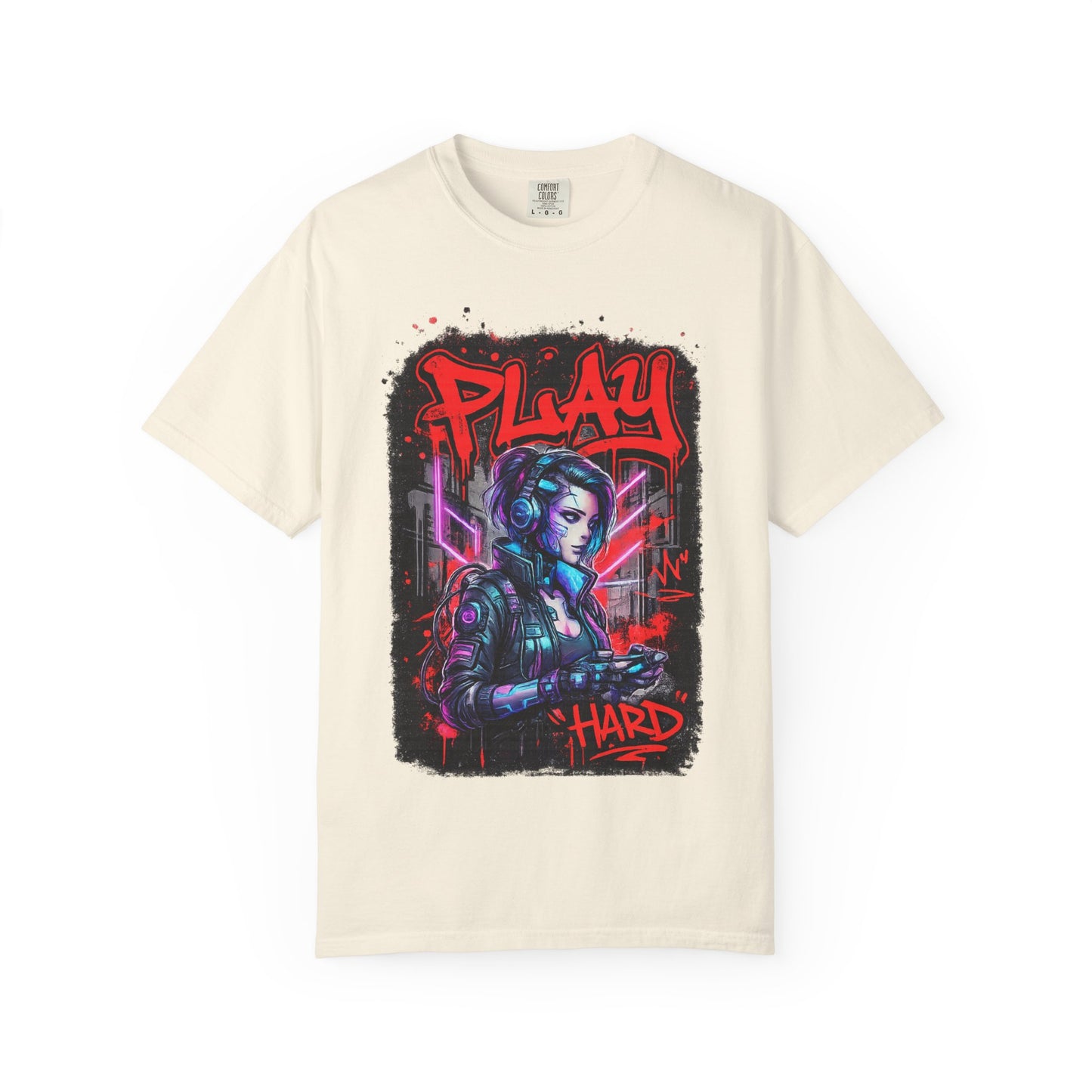Play Hard Gamer T-Shirt — Neon Cyberpunk Video Game Tee