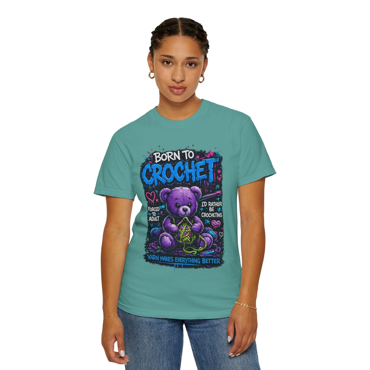 Born to Crochet T-Shirt — Cute Purple Teddy Crocheting Tee