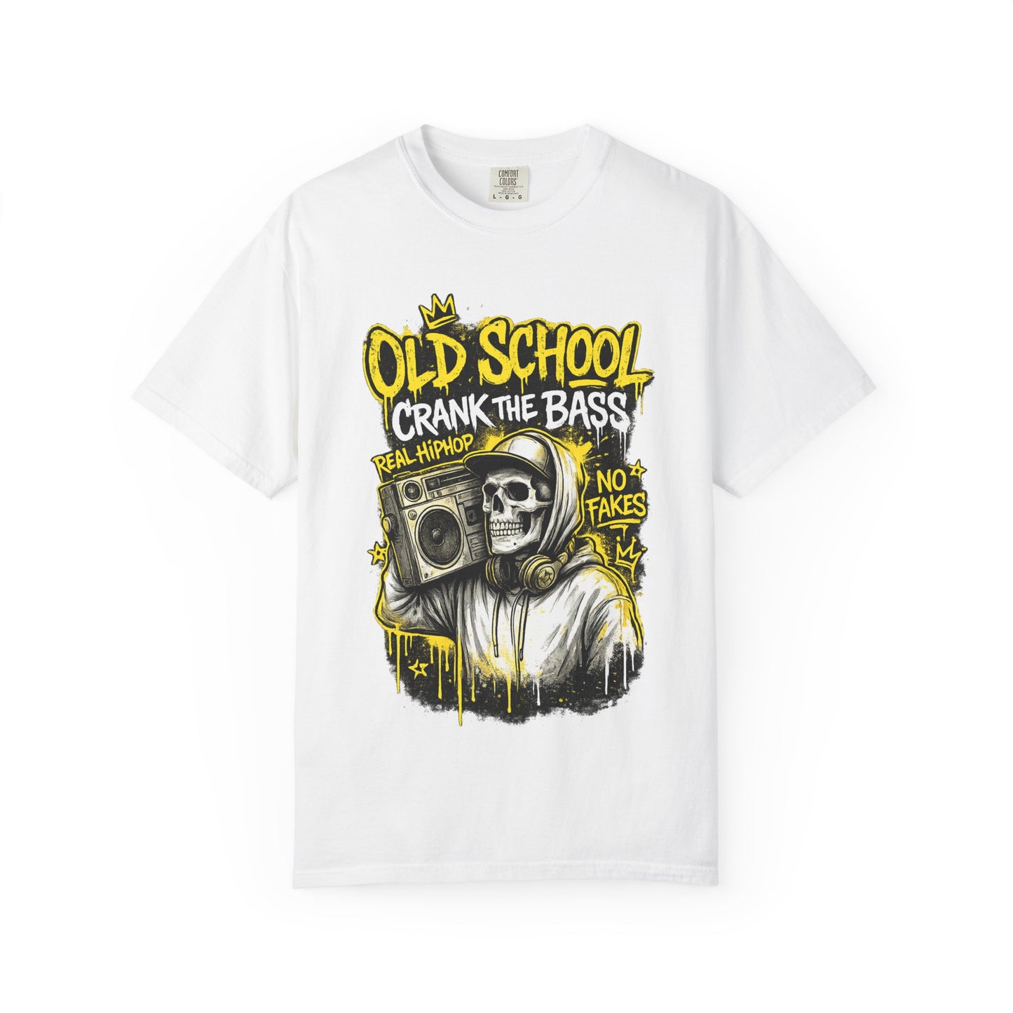 Old School Crank the Bass T-Shirt — Retro Hip Hop Skull Boombox Tee